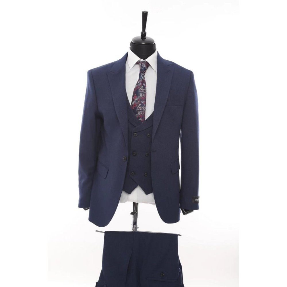 Derman Navy Patterned Fabric Luxury Suit 3 Pieces